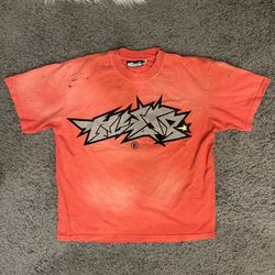 Hellstar Crack Logo T Shirt Red Vintage Distressed Graffiti XL - Genuine with NFC