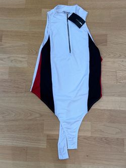 Fashion Nova Color Block Zip Bodysuit