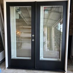 New Double French Door 72 X 80 Black Matte Double Pane Glass 