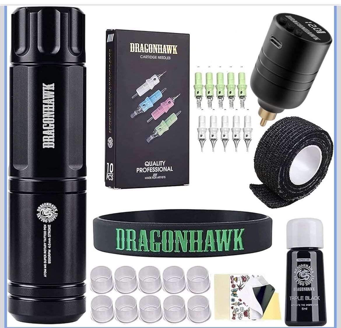 Dragonhawk Tattoo Kit Wireless Beginner Tattoo Gun Machine Kit