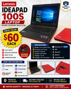 💻 Lenovo IdeaPad 100S Laptop – $60 Each