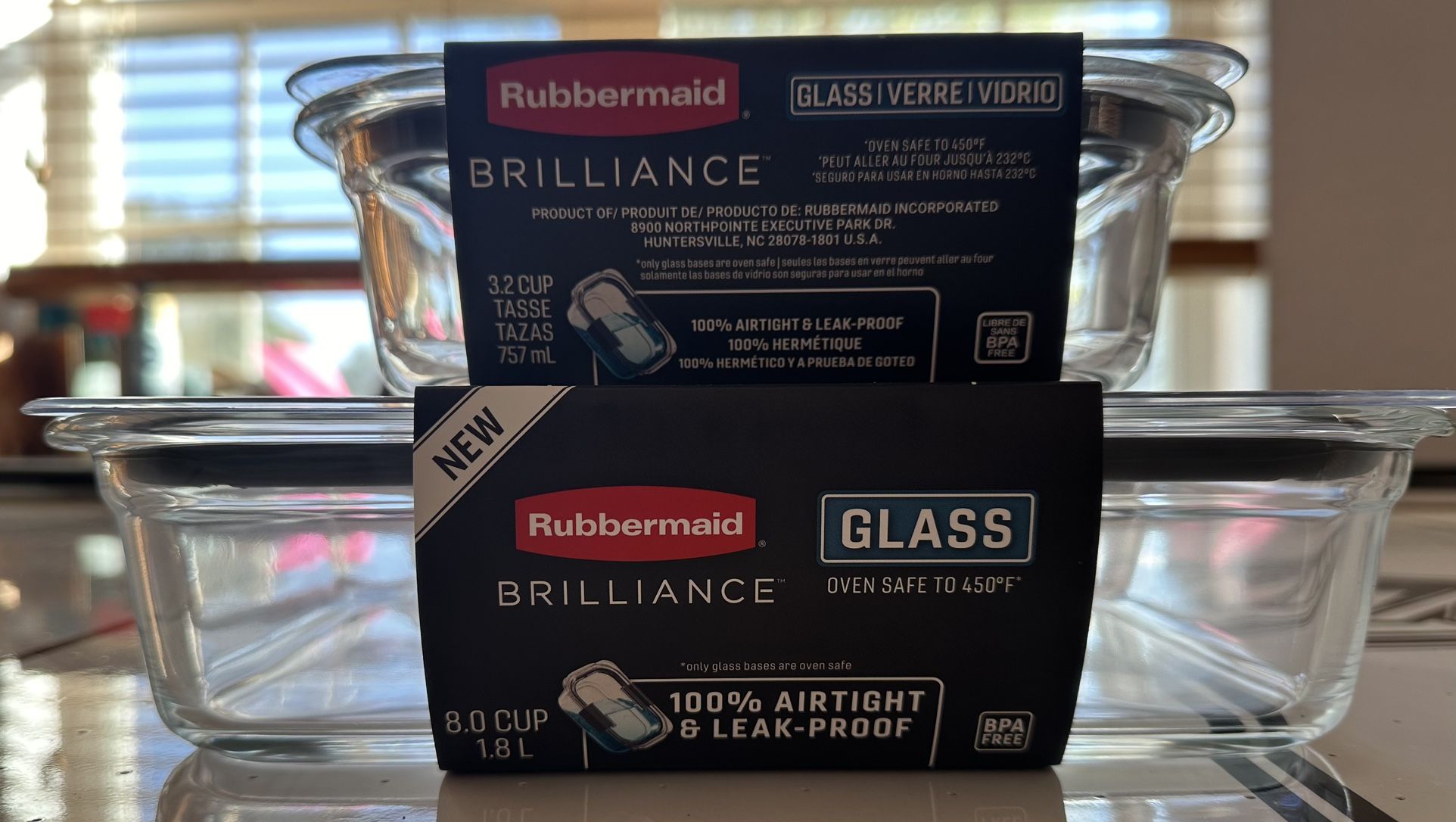 (2) NEW RUBBERMAID BRILLIANCE GLASS CONTAINERS