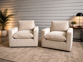 Set of 2 Sereen Fabric Swivel Accent Chair, Taupe
