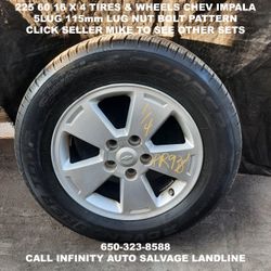 225 60 16 X 4 Tires & Wheels Off Chev Impala With 5lug 115mm Lug Nut Bolt Pattern. 