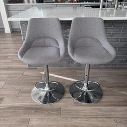 Gray Fabric Adjustable Height Barstool with Chrome Base