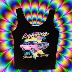 🏁 New Super Cute Black Ribbed Car Graphic Print Tank Crop Top 🏁