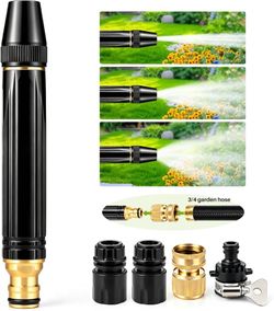High Pressure Hose Nozzle Metal Fits US Garden Hoses with 3 Spray Modes Heavy-Duty Metal Direct Spray Hose Gun with 3/4" GHT Brass Quick Connect for W