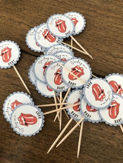 Rolling Stones Theme Baby Shower Cupcake Toppers