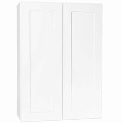 Hampton Bay Shaker 30 in. W x 12 in. D x 42 in. H Assembled Wall Kitchen Cabinet in Satin White