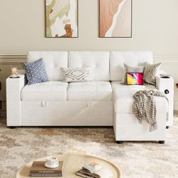 GarveeHome Sofa Bed, 84 in Sleeper Sofa with Pull Out Bed and Storage Armrests