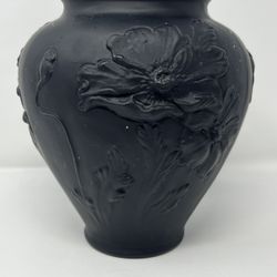 Vintage Tiffin Matte Black Vase with Raised Floral Relief – Art Deco Style