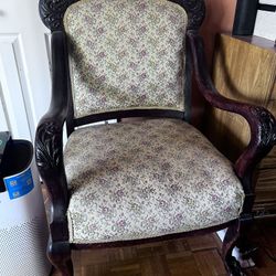 Pair Of Vintage Carved Upholstered Chairs