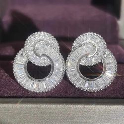 Elegant 18K White Gold-Plated Cubic Zirconia Baguette Women Earrings