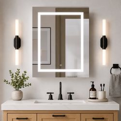 LED Bathroom Medicine Cabinet Mirror 24x30 Anti-Fog Dimmable Light Outlet