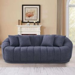 Ashcroft Forest Modern Japandi Style Tight Back Boucle Fabric Couch in Dark Gray