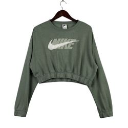Nike Sweatshirt Womens Large Green Oversized Icon Clash Fleece Crop Sweater SZ SMALL