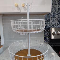 2 Tiered Produce Basket Metal And Wood