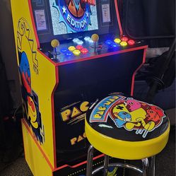 Custom Pac Man Arcade 1up With Over 12,000 Games and Matching Stool 