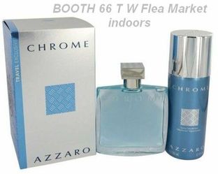 Azzaro Gift Sets CHROME for men Colognes Perfumes for women Body Lotions Shower Gels Visit us for best prices T W Flea Market Indoors Booth 66
