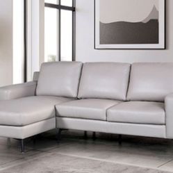 Brand New Grey Leather Modern Style Sectional Sofa 