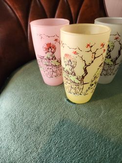 Vintage Mid Century Modern Frosted Glasses Oriental Style Set