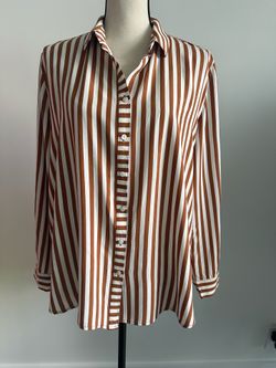 Jane + Delancey Brown & White Striped Button Front Blouse Women’s Large
