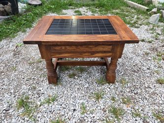 Heavy wooden side table/end table with tile top insert