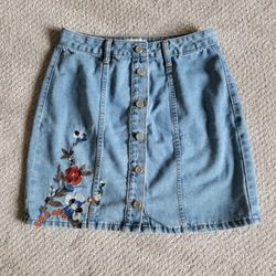 Blu Pepper Denim Embroidered Skirt 