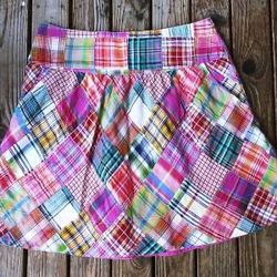 Cabi Women's Skirt Plaid Madras Size 6 Multi-Color Patchwork