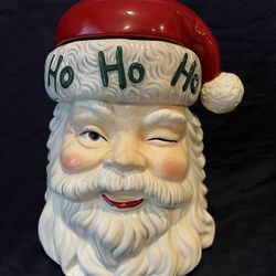 Vintage Cracker Barrel Winking Santa Claus Face Cookie Jar  