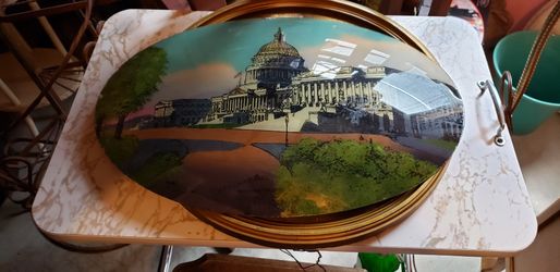 Antique reverse painted curved glass picture