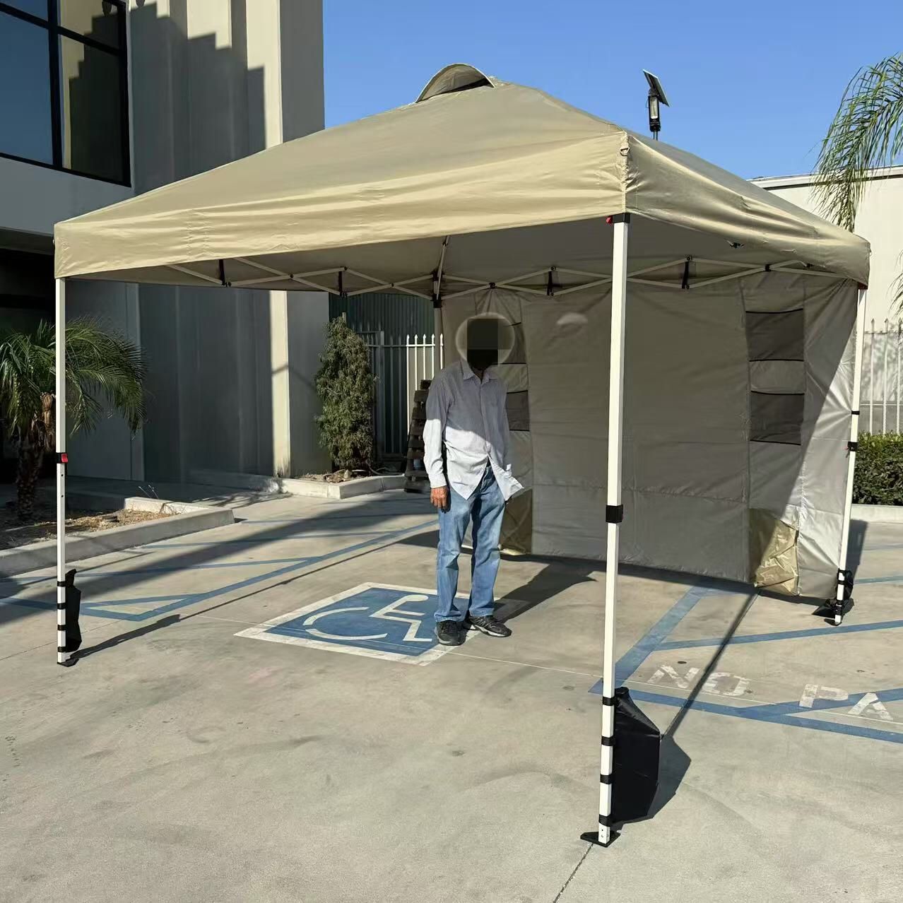 New In Box 10x10 Feet EZ Pop Up Canopy Gazebo Tent With Outdoor Shade Pocket Wall Sandbags Camping Beach Tent Tan Or White Color 