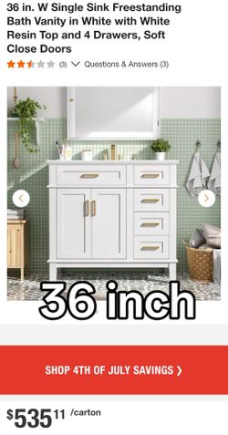 36 in. W x 18 in. D x 34 in. H Bath Vanity Cabinet without Top in White