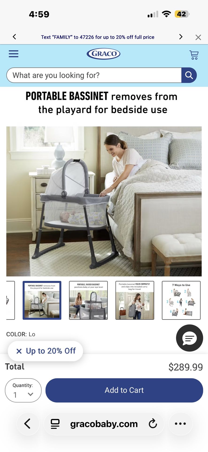 Graco Pack and play Grey Bassinet