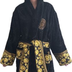 Authentic Versace Bath Robe Mens Medium Black Baroque Gold Medusa Robe.