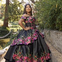 Vestido Quinceañera Negro Com Bordado