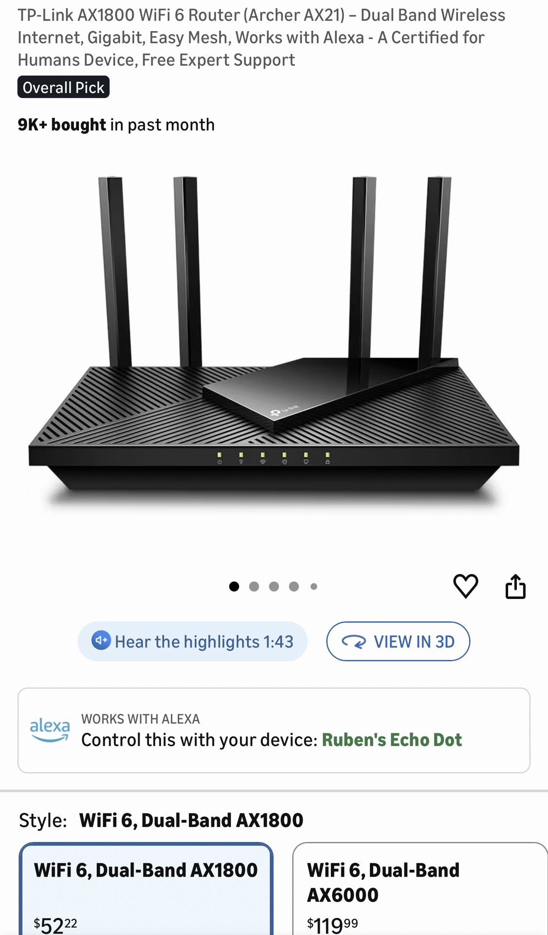 TP-Link AX1800 WiFi 6 Router (Archer AX21)