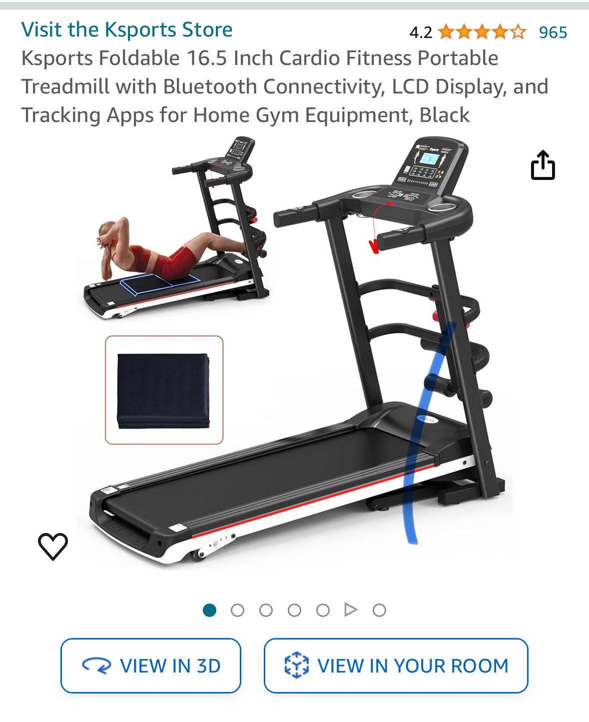 Ksports Foldable 16.5 Inch Cardio Fitness Portable Treadmill 