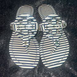 Striped Tory Burch Patent Leather Sandals 5 M