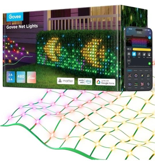 Govee Outdoor Net Lights, Smart Waterproof 2.8 × 9.4ft with RGBIC & DIY Functions Retails $165
