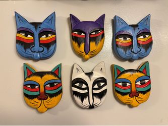Magnetic Wooden Hand Painted Colorful Cats ideal for refrigerators. 5.5” x 4”. Available in Coral Gables.$10 each. Cash please.