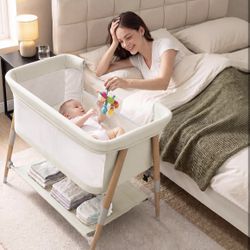 JevrJeur 3 in 1 Baby Bedside Bassinet Sleeper for Newborn, Portable Baby Crib with 4 Detachable Wheels & Adjustable Height, Breathable Mesh &