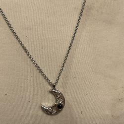 Silvertone Half Moon Necklace And Pendant W/Stone Accent