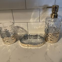 3pc Luxe Coordinate Bath Bundle Set: Elegant Glass Ensemble With Tumbler, Dish