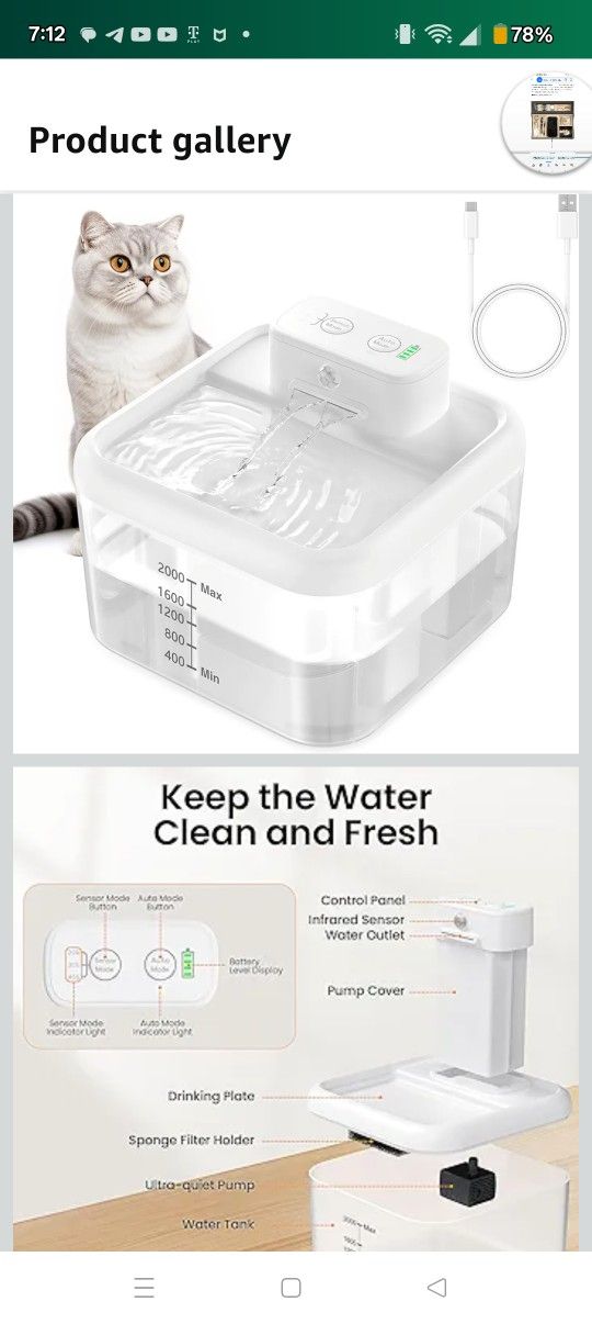 Brand new cordless cat water fountain .Battery operated.