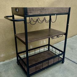 New 3-Tier Bar Serving Cart Rolling Trolley with Wine Grid Glass Holder 110LBS