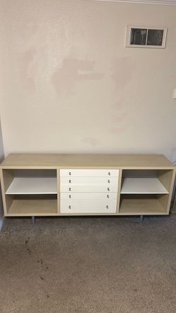 Low Storage Credenza with Drawers and Shelves