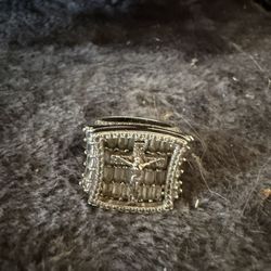 Sterling Steel With Baguettes Jesus On The Cross Ring Size 6