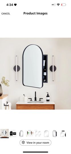 Matt Black Arched Recessed Bathroom Medicine Cabinet with Mirror Stainless Steel Metal Framed Rectangular Bathroom Cabinet with