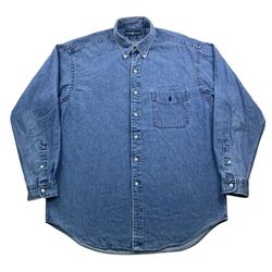 Vintage Polo Ralph Lauren Denim Shirt Mens Medium Classic Fit Blue Button Down
